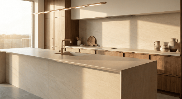 Ultra-durable sintered stone kitchen countertops available at Nova Tile Fernley