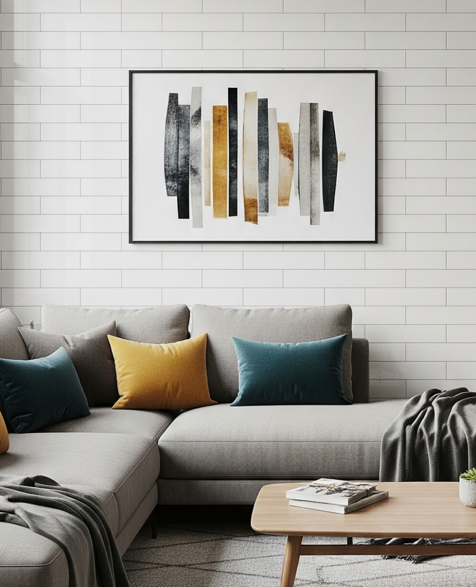 subway tiles white in living room