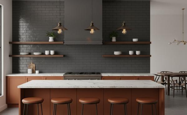 Grey Subway Tile Open Kitchen
