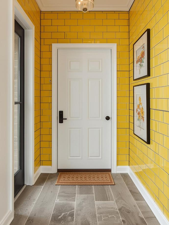 main entrance with 3x6 Yellow Subway Tiles