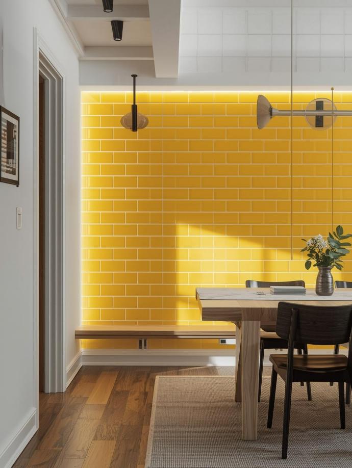 dining area with 3x6 Yellow Subway Tiles