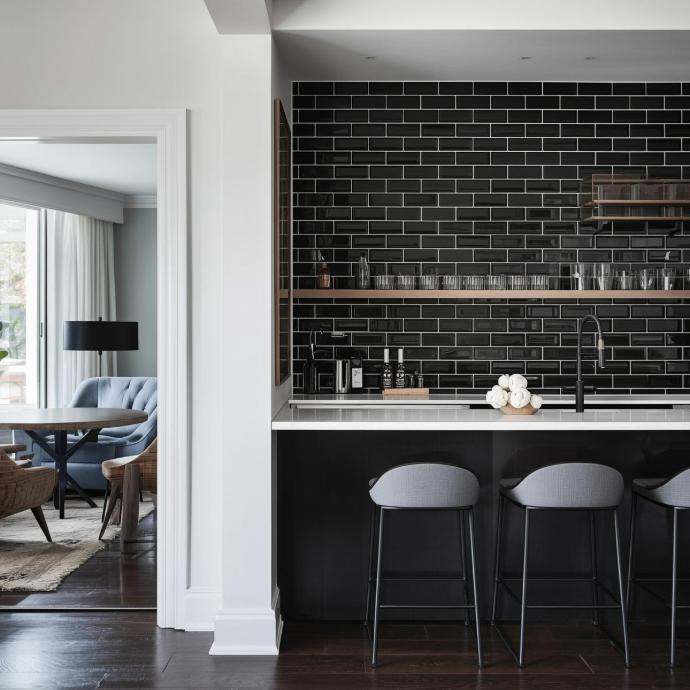 2x6 Black Subway Tiles in kitchen