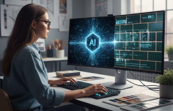 Interior designer using an AI-model to view a subway tile pattern design for a modern renovation project.