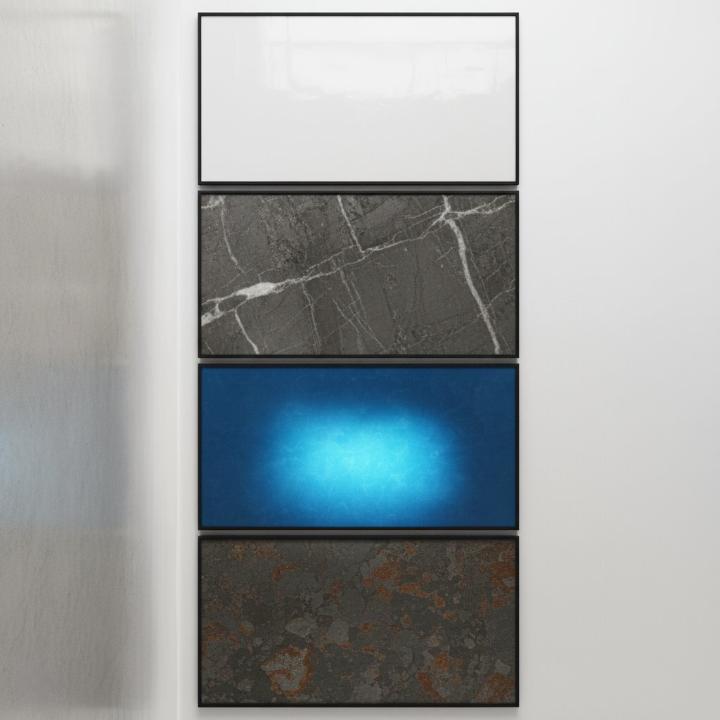 Comparative visual of four tile materials: Ceramic, Porcelain, Glass, and Natural Stone, arranged as individual slabs to show texture and finish differences for home renovation planning