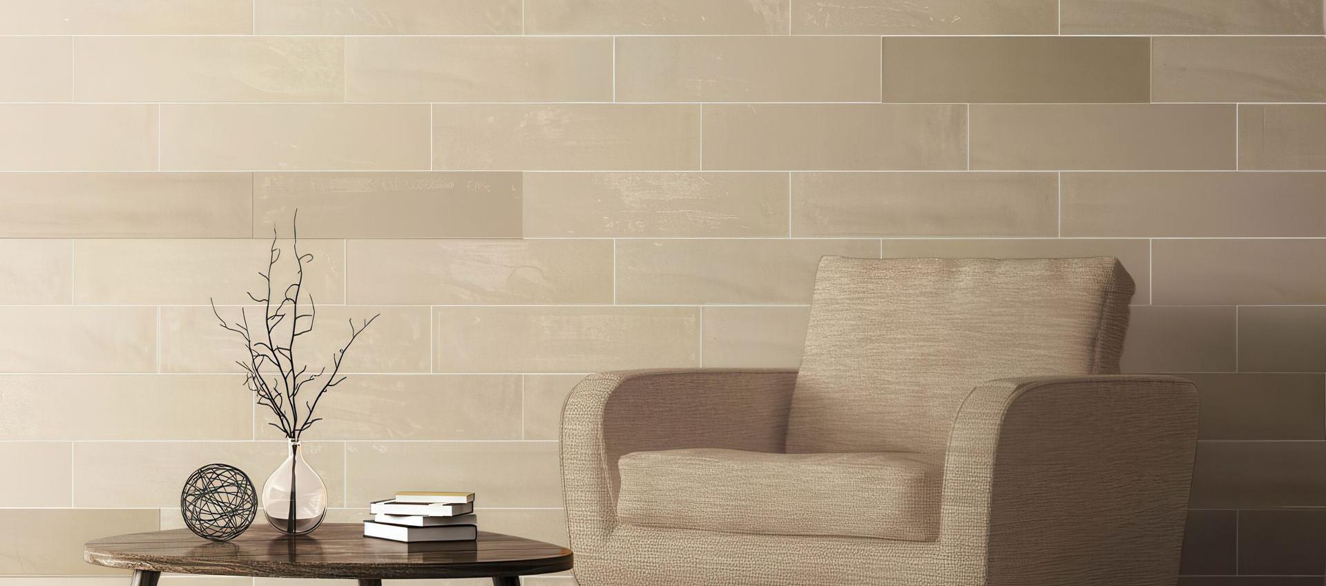 Beige subway tile featured living room