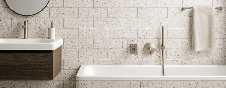 Terazzo bathroom tile surround