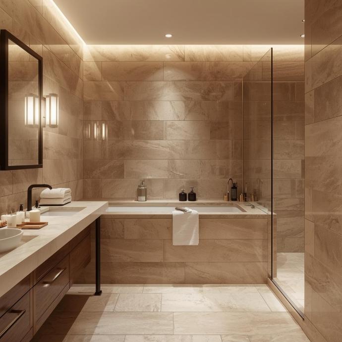 bathroom travertine subway tiles