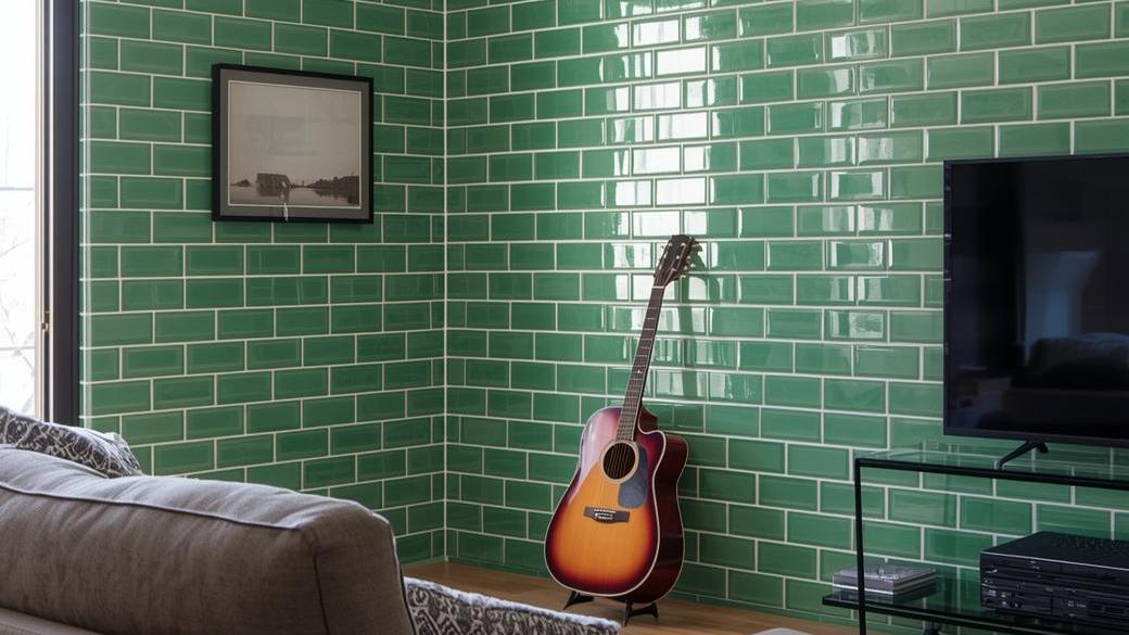 Green Porcelain Subway Tiles in living room