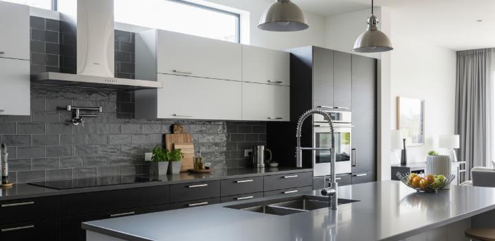 grey kitchen porcelain subway tiles