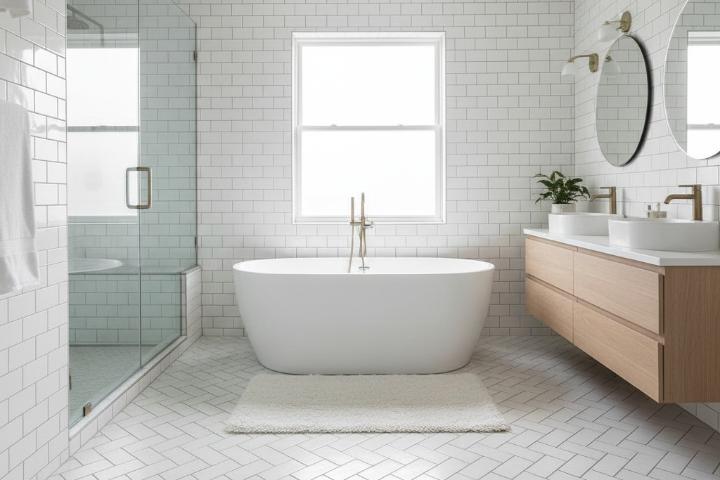White Subway Tiles makes small bathroom looks bigger