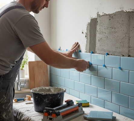 Installation method of sky blue subway tiles as a backsplash