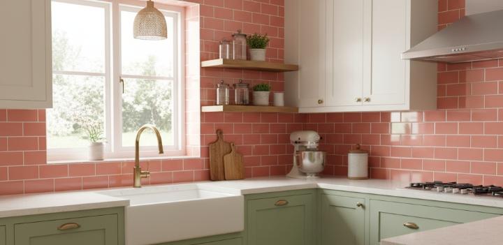 coral pink ceramic subway tiles