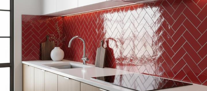 glossy red subway tiles