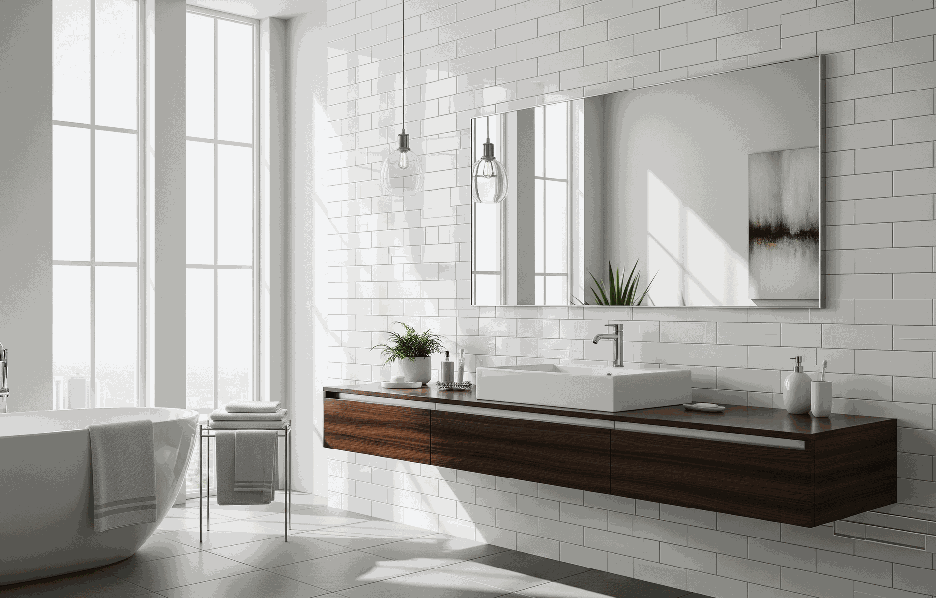 modern bathroom white subway tile