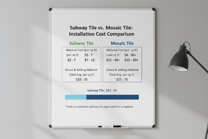 Budget comparison chart showing subway tile versus mosaic installation costs