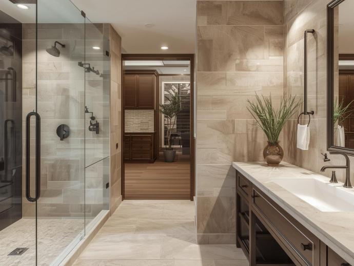 Modern bathroom interior showcasing effortless coordination of subway tiles with complementary materials.