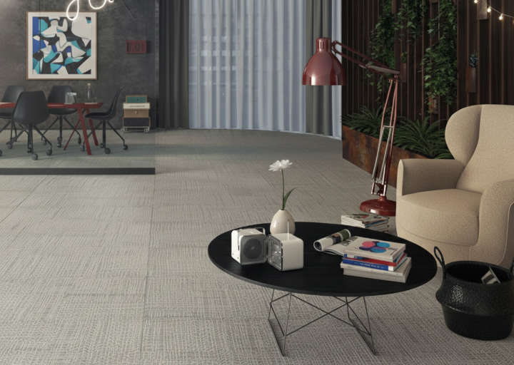 Modern interior showing flooring using subway tiles in a contemporary living space.