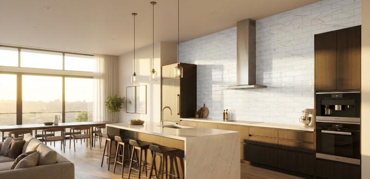 Subway tile application in a modern kitchen backsplash