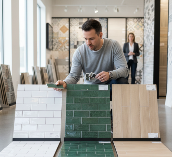 A man choosing the right subway tiles for his home