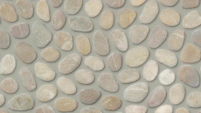 Taupe blend pebbles natural stone river rock mosaic tile.