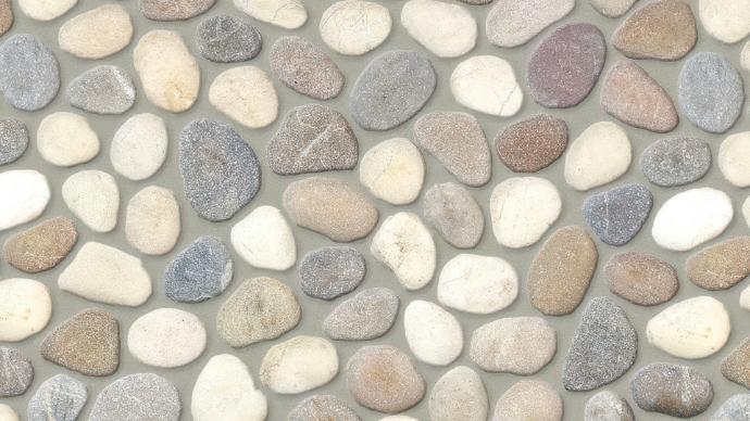Light blend pebbles natural stone river rock mosaic tile.