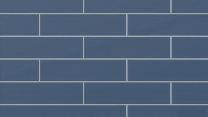 3x12 matte blue Porcelain Tiles with grey grout.