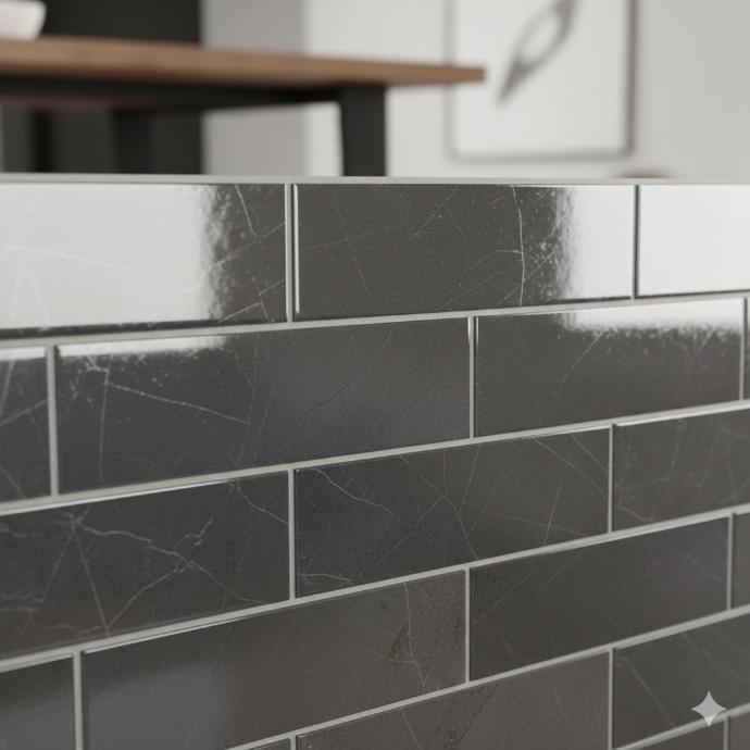 Wisdom grey Obsidian 6x24 glossy large format porcelain tile.