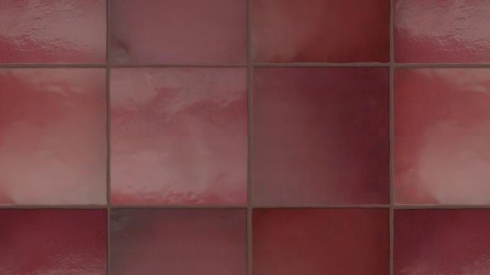 Perfection 5x5 matte porcelain tile in rosso color and thin brown grout