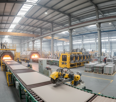 Automated production line demonstrating how porcelain tile are manufactured