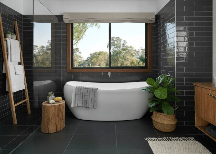 Ebony bathtub wall and floor porcelain tile