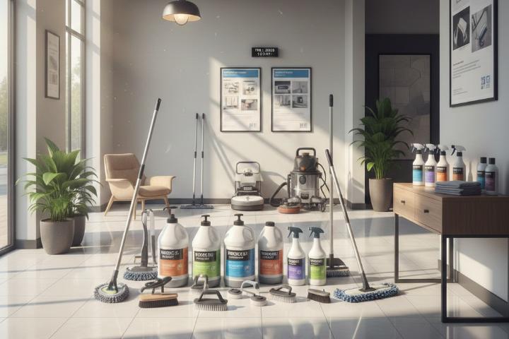Professional cleaning supplies for porcelain tile maintenance