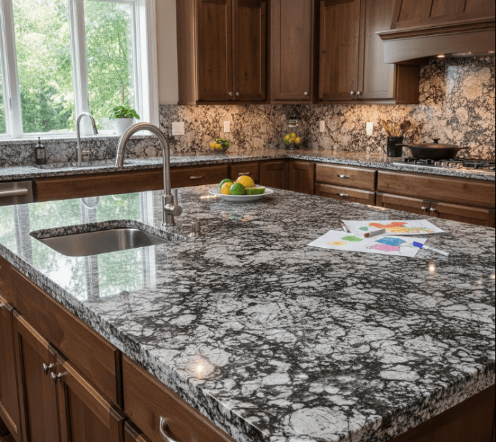 Gray and white granite natural stone slab countertop