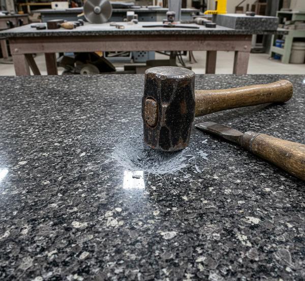Testing natural stone's hardness with a hammer and chisel