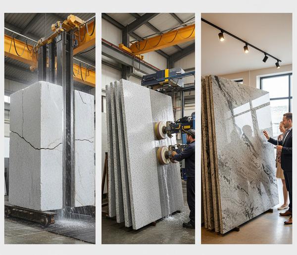 Transforming raw stone into slabs