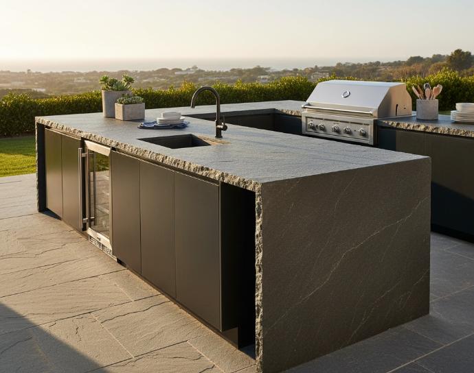 Natural stone SLATE slab outdoor kitchen countertop installation