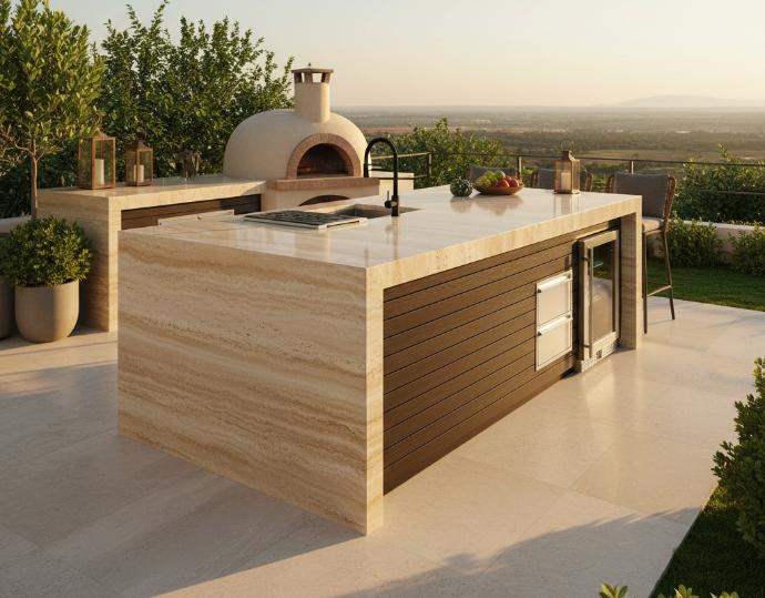natural stone Travertine slab outdoor kitchen countertop