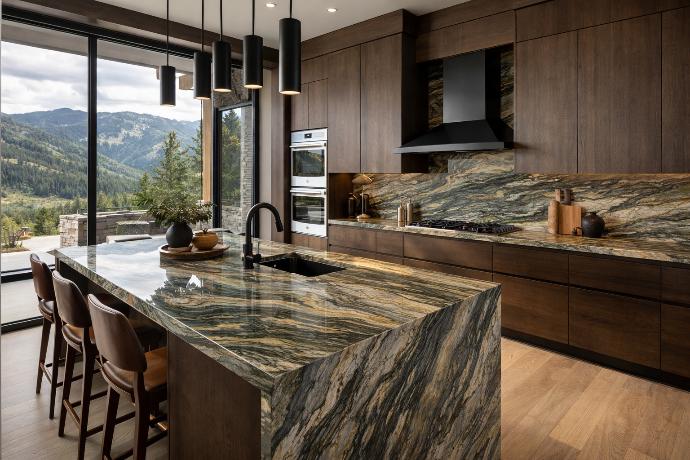 quartzite countertop in modern kitchen