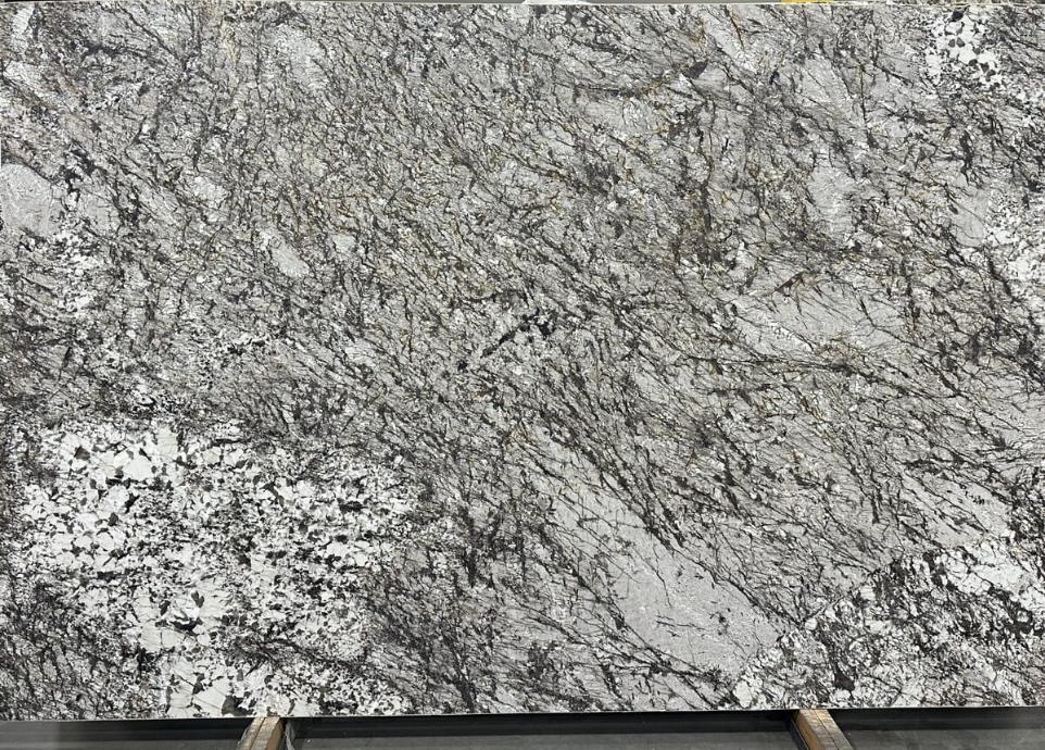Avorio Granite Black and white granite slab with dramatic veining and mineral deposits