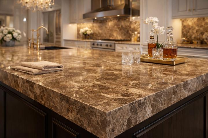 Beige marble countertop slab