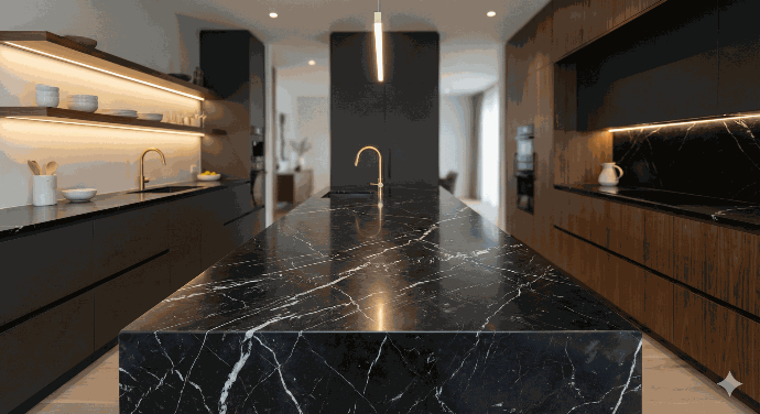 Black marble countertop slab
