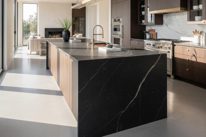 Black quarzite countertop slab
