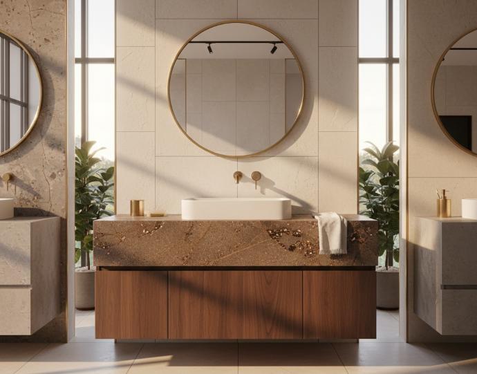 Brown semi-precious stone slab with specialty finish