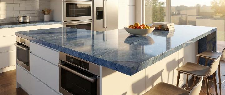 Blue polished quartz countertop