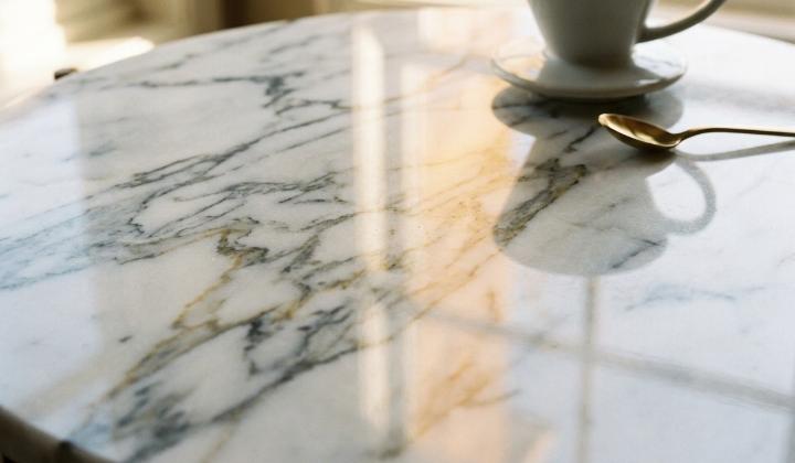 Close-up view of polished white marble surface