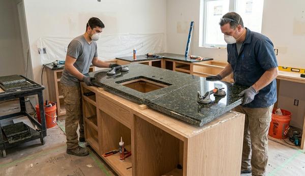 Installation of granite slab for countertop