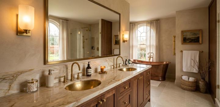 Quartz countertop in bathroom