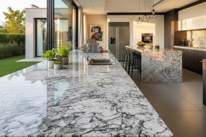 Granite countertop slab in kitchen