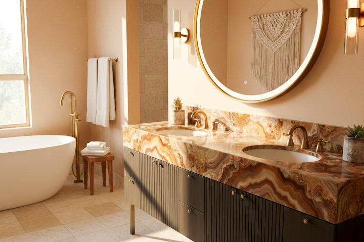 Luxury bathroom vanity with semi-precious stone agate countertop