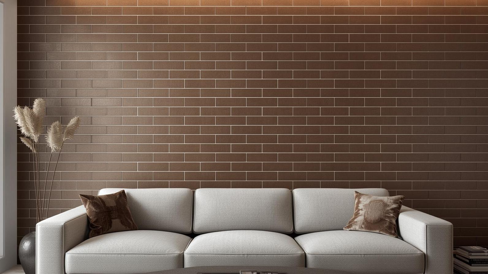 Brown matte subway tile accent wall