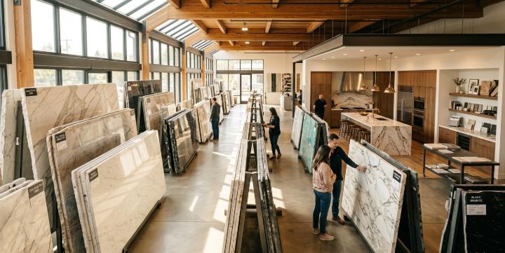 Natural stone slab showroom selection display